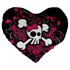 Girly Skull & Crossbones Large 19  Premium Heart Shape Cushion from UrbanLoad.com Front