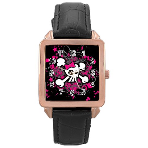 Girly Skull & Crossbones Rose Gold Leather Watch  from UrbanLoad.com Front