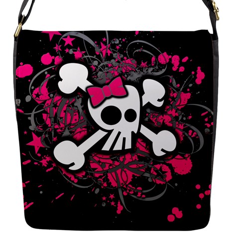 Girly Skull & Crossbones Flap Closure Messenger Bag (S) from UrbanLoad.com Front