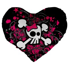 Girly Skull & Crossbones Large 19  Premium Flano Heart Shape Cushion from UrbanLoad.com Back