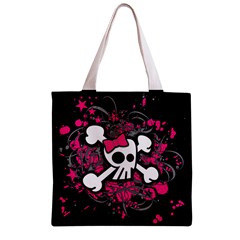 Girly Skull & Crossbones Zipper Grocery Tote Bag from UrbanLoad.com Front