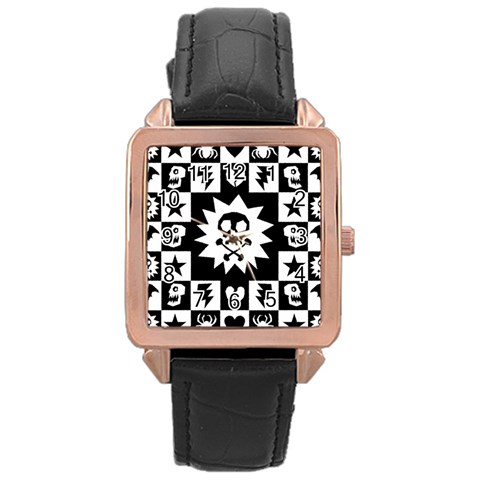 Gothic Punk Skull Rose Gold Leather Watch  from UrbanLoad.com Front