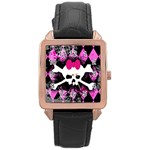 Pink Diamond Skull Rose Gold Leather Watch 