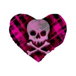 Pink Plaid Skull Standard 16  Premium Flano Heart Shape Cushion 