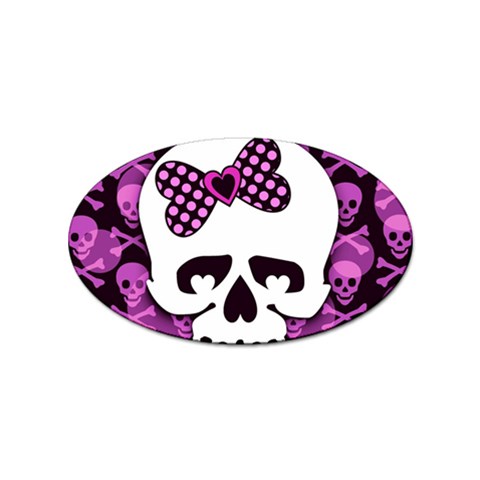 Pink Polka Dot Bow Skull Sticker (Oval) from UrbanLoad.com Front