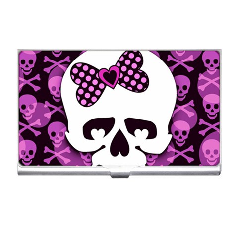 Pink Polka Dot Bow Skull Business Card Holder from UrbanLoad.com Front