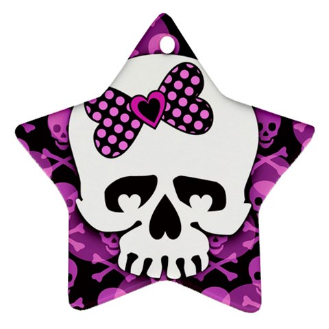 Pink Polka Dot Bow Skull Star Ornament (Two Sides) from UrbanLoad.com Back
