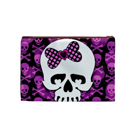 Pink Polka Dot Bow Skull Cosmetic Bag (Medium) from UrbanLoad.com Front