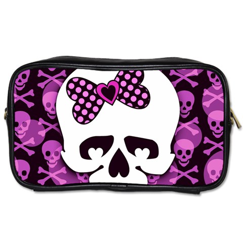 Pink Polka Dot Bow Skull Toiletries Bag (Two Sides) from UrbanLoad.com Front