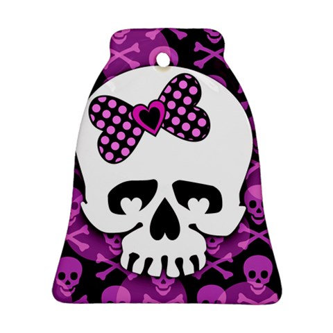 Pink Polka Dot Bow Skull Bell Ornament (Two Sides) from UrbanLoad.com Front