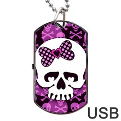 Pink Polka Dot Bow Skull Dog Tag USB Flash (Two Sides) from UrbanLoad.com Back