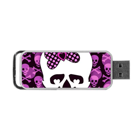 Pink Polka Dot Bow Skull Portable USB Flash (One Side) from UrbanLoad.com Front