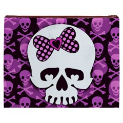 Pink Polka Dot Bow Skull Cosmetic Bag (XXXL) from UrbanLoad.com Back