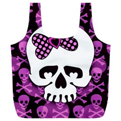 Pink Polka Dot Bow Skull Full Print Recycle Bag (XL) from UrbanLoad.com Front