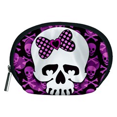 Pink Polka Dot Bow Skull Accessory Pouch (Medium) from UrbanLoad.com Front