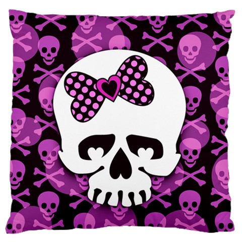 Pink Polka Dot Bow Skull Large Flano Cushion Case (One Side) from UrbanLoad.com Front