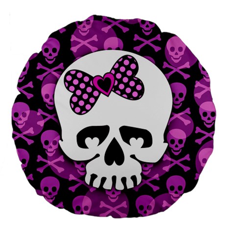 Pink Polka Dot Bow Skull Large 18  Premium Flano Round Cushion  from UrbanLoad.com Front