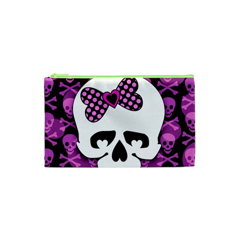 Pink Polka Dot Bow Skull Cosmetic Bag (XS) from UrbanLoad.com Front