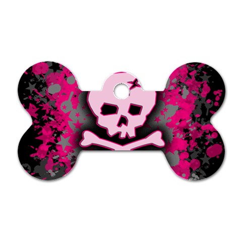 Pink Skull Star Splatter Dog Tag Bone (One Side) from UrbanLoad.com Front