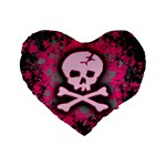 Pink Skull Star Splatter Standard 16  Premium Flano Heart Shape Cushion 