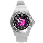 Pink Star Design Round Plastic Sport Watch (L)