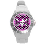 Pink Star Skull Round Plastic Sport Watch (L)