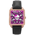 Pink Star Skull Rose Gold Leather Watch 