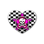 Pink Star Skull Checker Rubber Heart Coaster (4 pack)