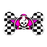 Pink Star Skull Checker Dog Tag Bone (Two Sides)