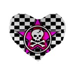 Pink Star Skull Checker Standard 16  Premium Flano Heart Shape Cushion 