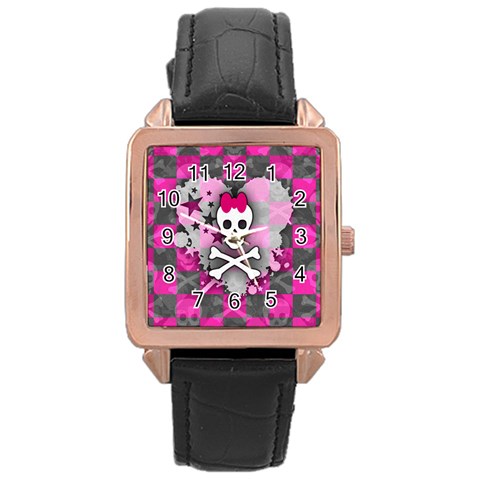 Princess Skull Heart Rose Gold Leather Watch  from UrbanLoad.com Front