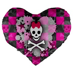 Princess Skull Heart Large 19  Premium Flano Heart Shape Cushion from UrbanLoad.com Back