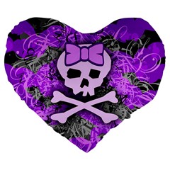 Purple Girly Skull Large 19  Premium Heart Shape Cushion from UrbanLoad.com Front