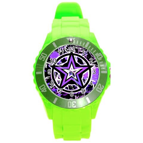 Purple Star Round Plastic Sport Watch (L) from UrbanLoad.com Front