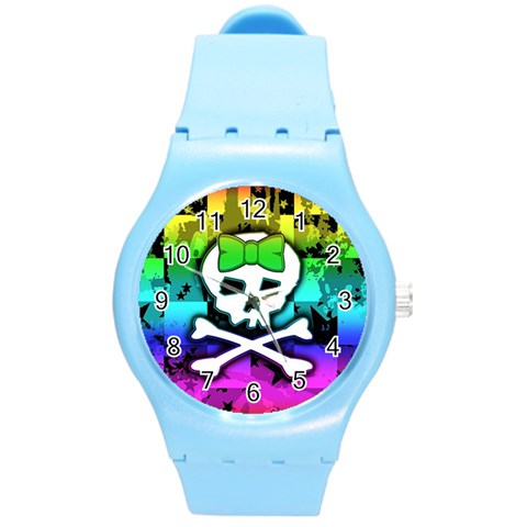 Rainbow Skull Round Plastic Sport Watch (M) from UrbanLoad.com Front