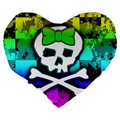 Rainbow Skull Large 19  Premium Heart Shape Cushion from UrbanLoad.com Back