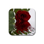 Red Rose Reflections Flower Rubber Square Coaster (4 pack)