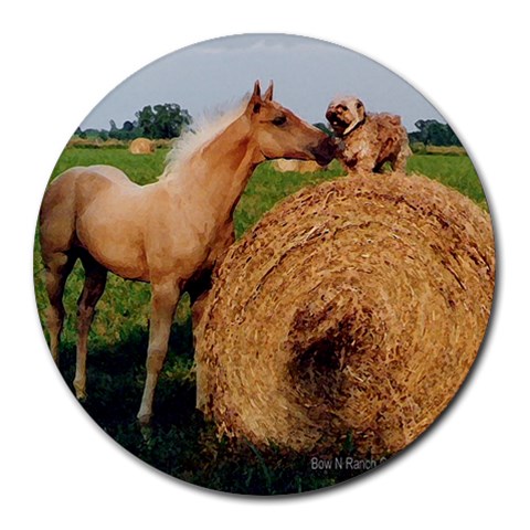 Horse and Dog Meet & Greet Round Mousepad from UrbanLoad.com Front