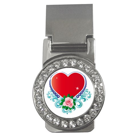 Heart and Rose Flower Money Clip (CZ) from UrbanLoad.com Front