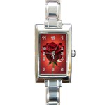 Beautiful Red Rose Flower Rectangular Italian Charm Watch