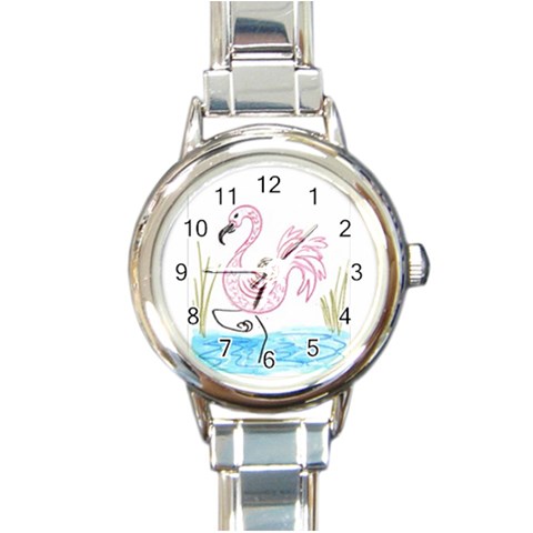 Pink Flamingo Round Italian Charm Watch from UrbanLoad.com Front