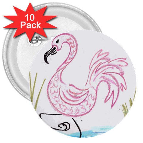 Pink Flamingo 3  Button (10 pack) from UrbanLoad.com Front