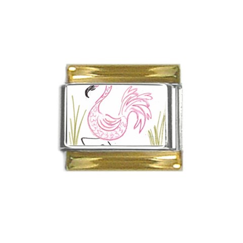 Pink Flamingo Gold Trim Italian Charm (9mm) from UrbanLoad.com Front