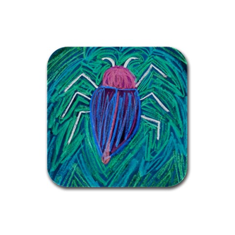 Big Green Bug  Rubber Square Coaster (4 pack) from UrbanLoad.com Front