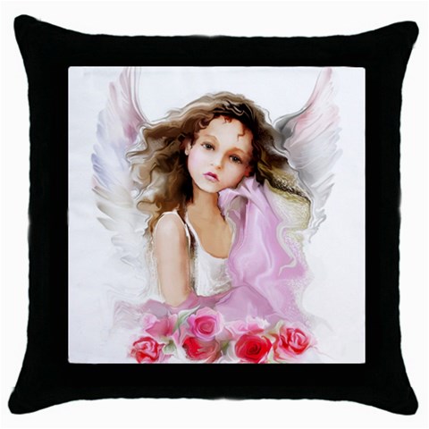 Angel Girl Throw Pillow Case (Black) from UrbanLoad.com Front
