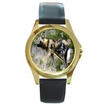 African Wild Dog Round Gold Metal Watch