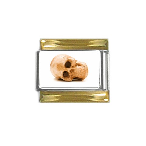 White Skull Gold Trim Italian Charm (9mm) from UrbanLoad.com Front