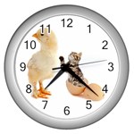 Kitten in an egg with chick Wall Clock (Silver)