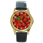 strawberries Round Gold Metal Watch