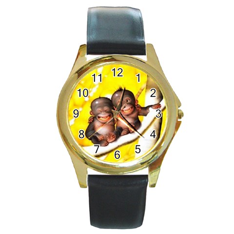 monkeys Round Gold Metal Watch from UrbanLoad.com Front